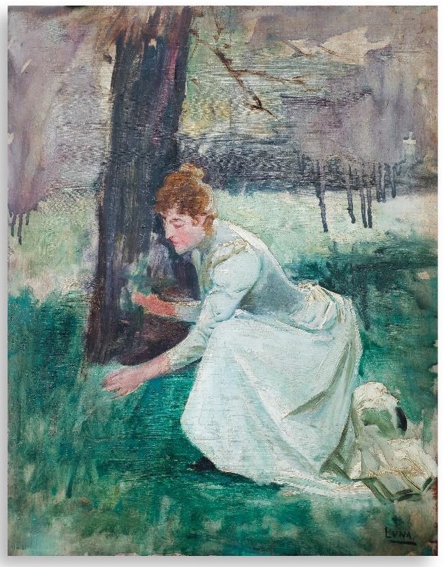 Study of Paz Picking Flowers in a Garden
